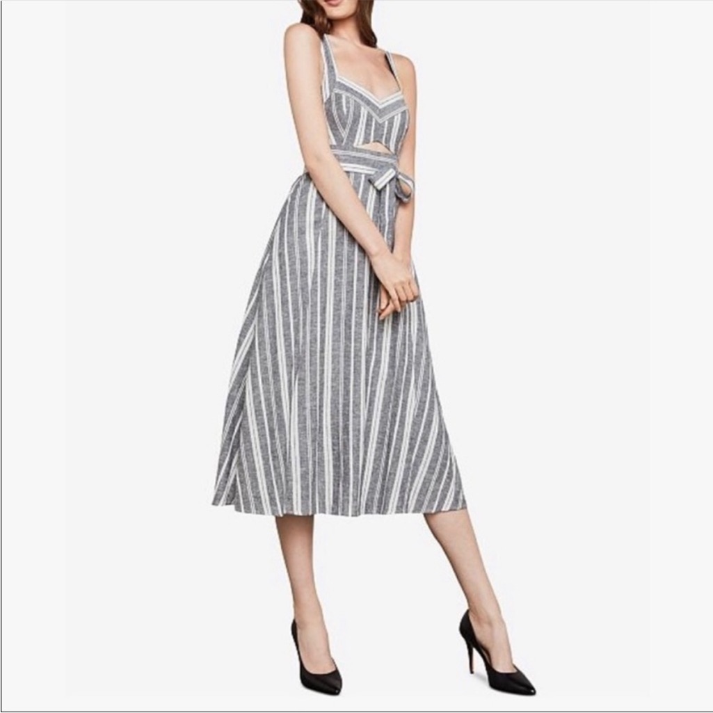 Bcbgmaxazria Striped Sleeveless Midi Dress With Cutout 10